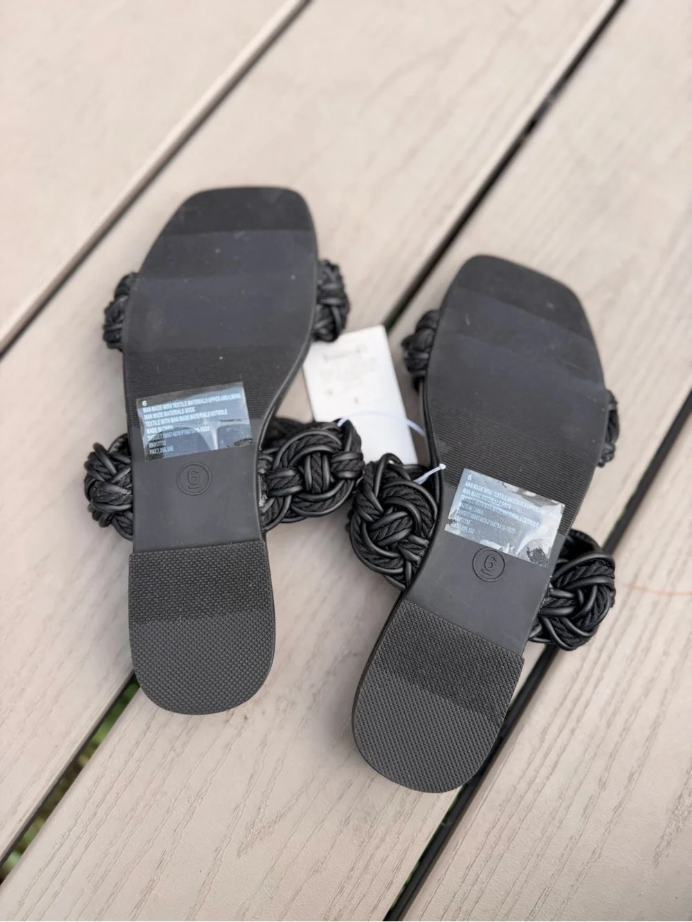 Black Braided Double Strap Open Toe Slide Sandals Flat Shoes